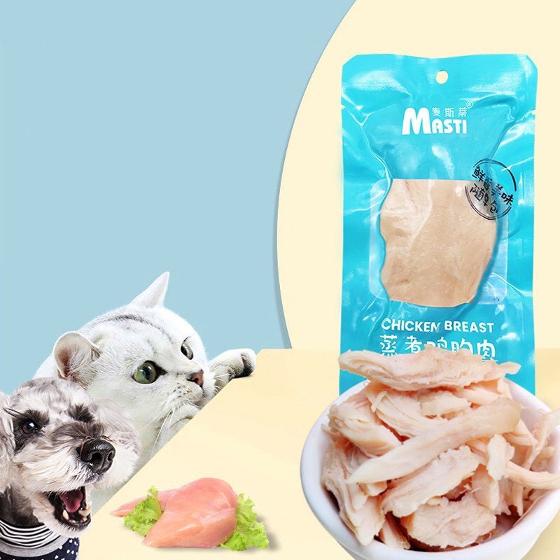 Ức Gà Hấp Cho Chó Mèo Masti 40g Thơm Ngon - Thức Ăn Raw Snack Cho Chó Mèo Masti Cao Cấp