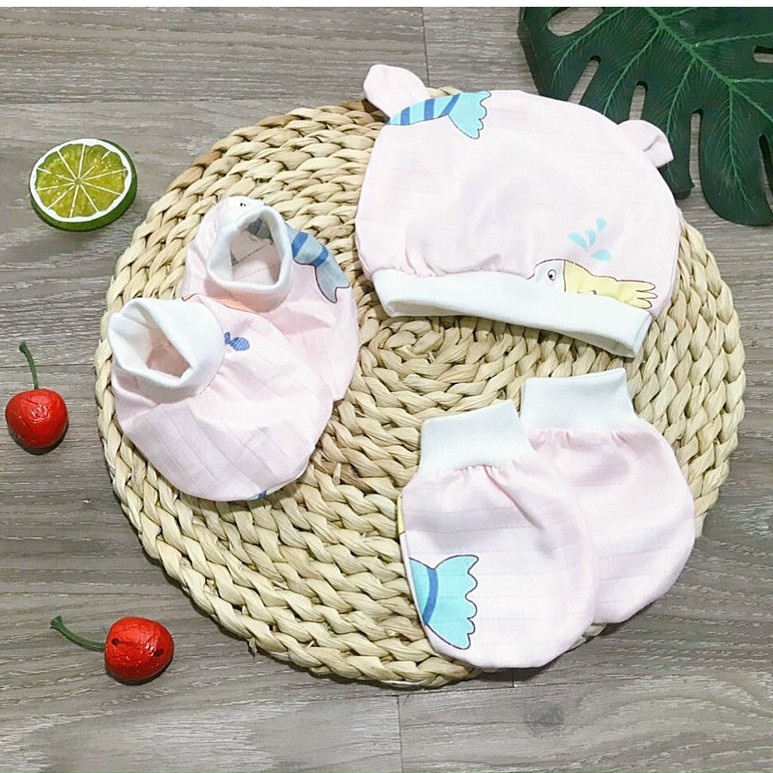 Combo mũ, bao tay, vớ xô siêu mềm mát cho bé