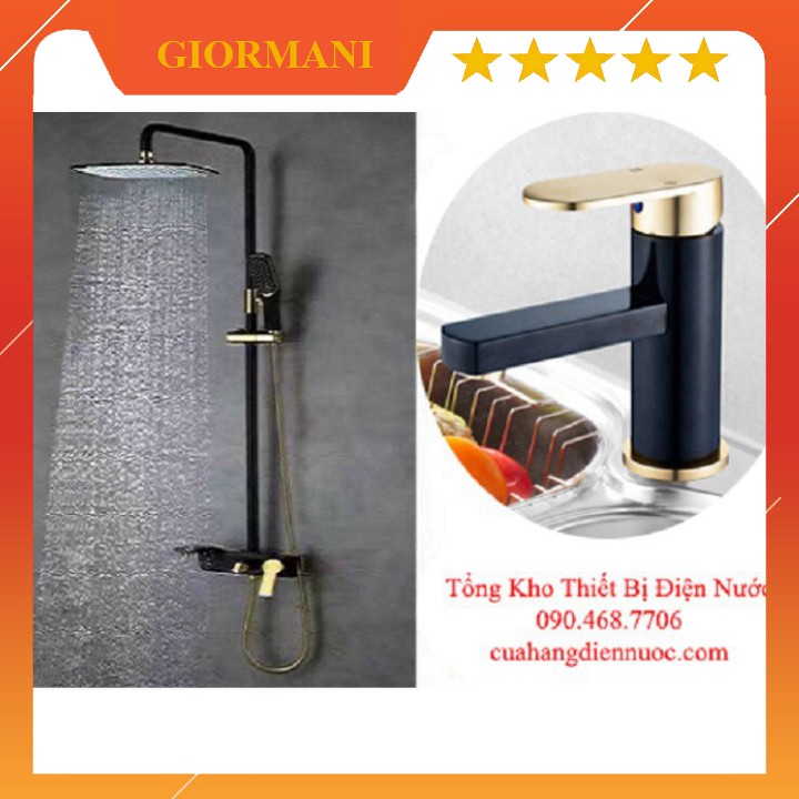 Combo đủ bộ sen cây kèm vòi chậu lavabo vàng đen cao cấp SC02-SNL23