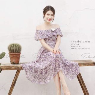 DoubleDots - Váy trễ vai dáng xoè hoa nhí tím Phoebe