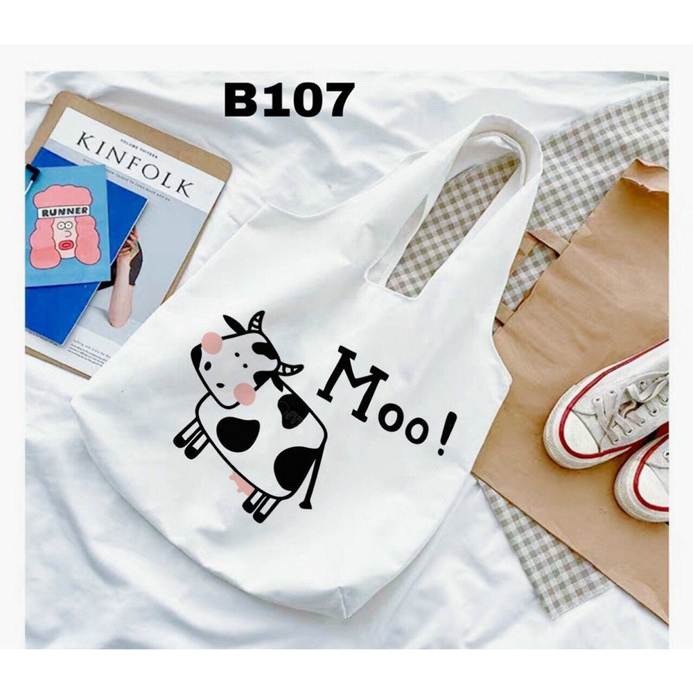 Túi tote vải đeo chéo canvas liền thân hoạ tiết ngộ nghĩnh Superbag668 282