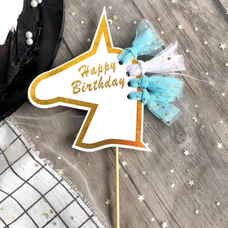 đồ trang trí bánh sinh nhật  [FREESHIP]  que cắm bánh ngựa nơ