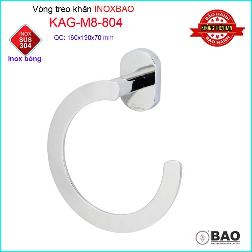 Vòng treo khăn Inox Bảo KAG-M8-804, máng treo khăn khô bồn tắm đứng SUS304 dập khuôn thiết kế tuyệt đẹp tiện dụng