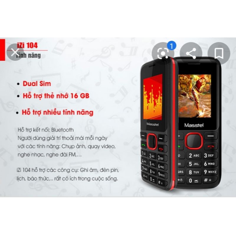 Điện thoại masstel izi 104 (hàng fullbox bảo hành 12 tháng)