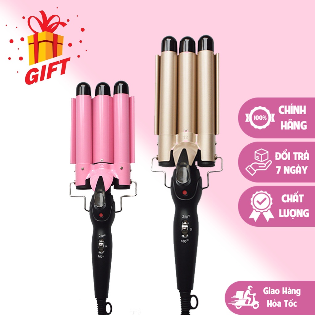 Máy uốn tóc xoăn sóng 3 trục dập sóng nước, máy uống làm tóc đẹp chuẩn salon size 22mm, 25mm.