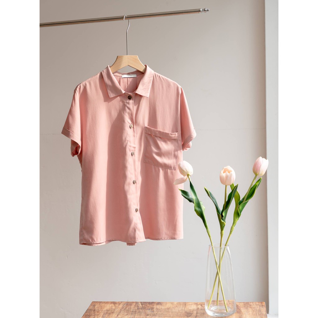 Áo sơ mi basic tay ngắn nữ MADELEN cánh dơi nhiều màu vải tơ lụa phong cách công sở | BigBuy360 - bigbuy360.vn