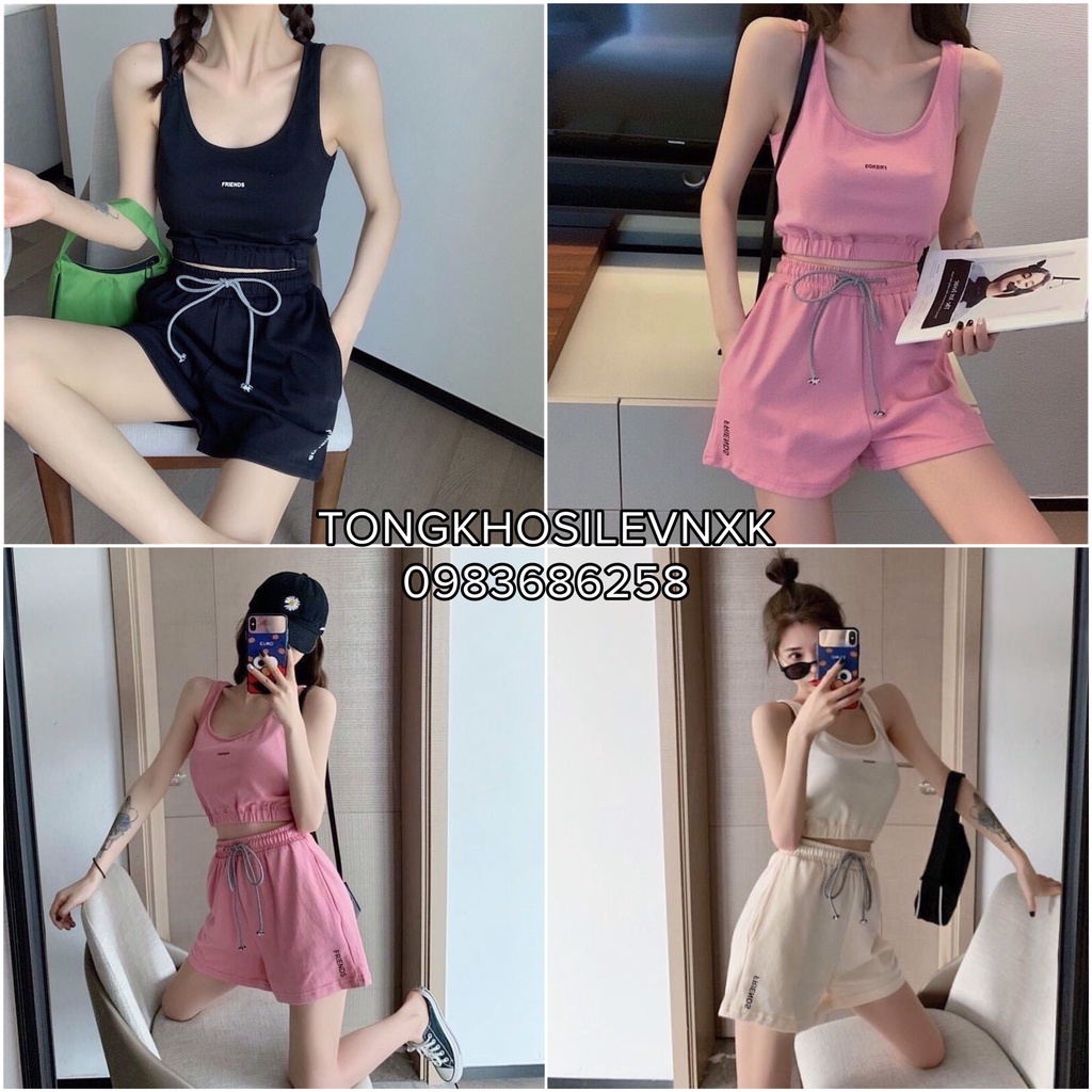 Bộ Áo 3 Lỗ + Quần Đùi FRIEND - Set Quần Áo Nữ Cộc Sát Nách Hồng Trắng Đen Năng Động Thể Thao