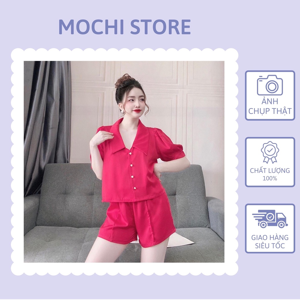 Đồ Mặc Nhà, Set Bộ Áo Tay Ngắn Cổ Sen Quần Sọc Chất Lụa Satin Màu Sắc Tươi Trẻ Thời Trang Trẻ Trung Cho Bạn Nữ