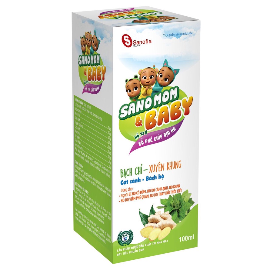 Siro ho Sano Mom Baby giúp nhuận phế, giảm ho an toàn cho trẻ sơ sinh và PNCT lọ 100 ml - NT078