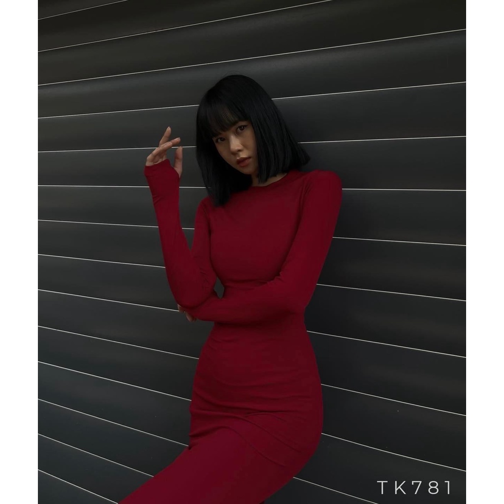 Váy body thun tay dài, chất thun gân dày dặn, ôm dáng [Moment House] | BigBuy360 - bigbuy360.vn
