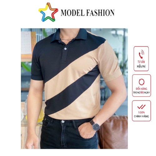 Áo thun polo nam cổ bẻ họa tiết sọc chéo chất liệu vải cá sấu Cotton mềm mịn Model Fashion