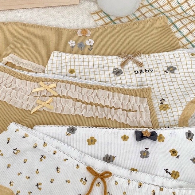 Quần Lót Cotton Tăm Họa Tiết Hoa Hoàng Kim Phong Cách Hàn Quốc Siêu Cute Dành Cho Bạn Nữ