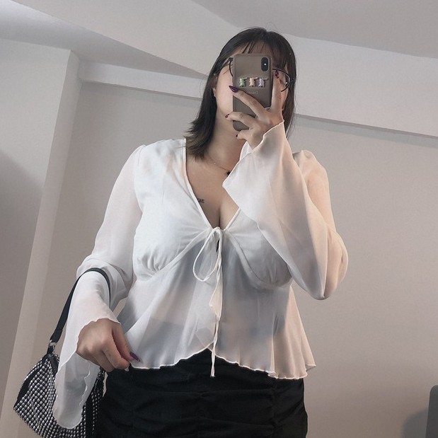 áo kiểu bigsize , croptop dành cho người béo , vải chifon tay dài , hack dáng cực chuẩn cho nàng mũm mĩm