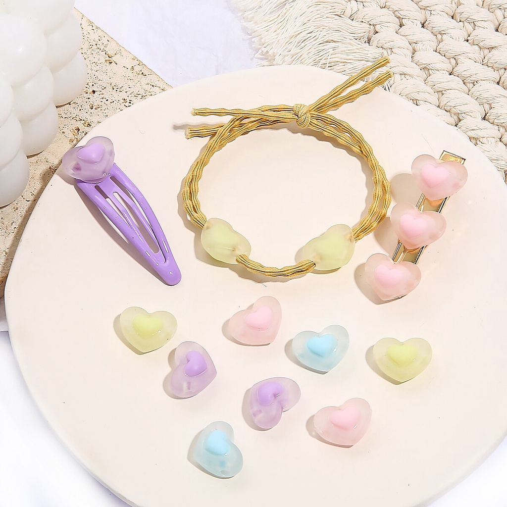Set 20 hạt nhựa acrylic trong suốt hình trái tim làm trang sức DIY