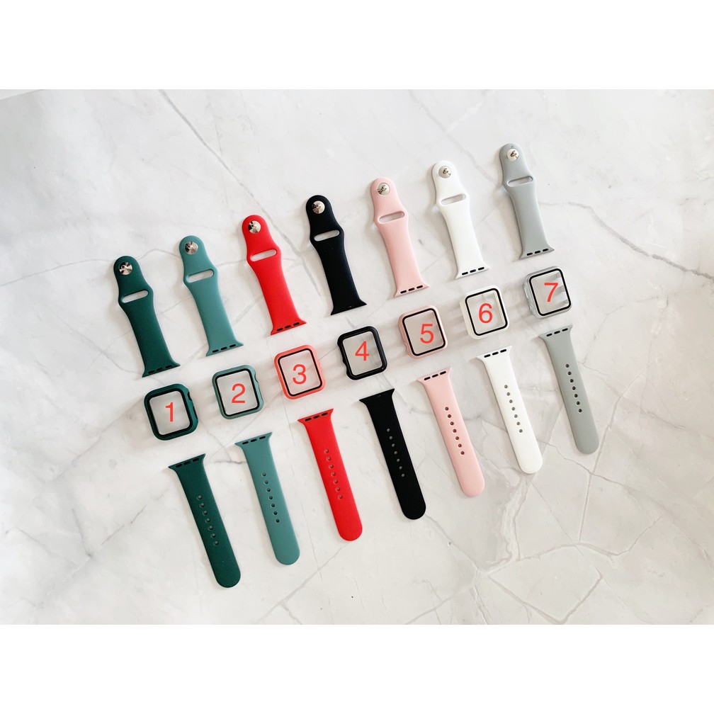 Combo ốp kính cường lực 9H và dây silicon cho AppIe Watch đồng Hồ Thông Minh iWatch 1/2/3/4/5/6/SE size 38/40/42/44 mm