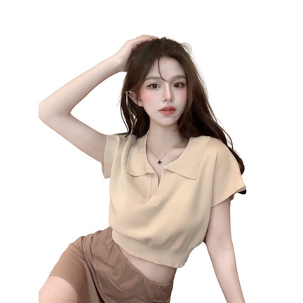 Áo thun QKOOLE thiết kế cổ bẻ phong cách Hàn Quốc thời trang cho nữ