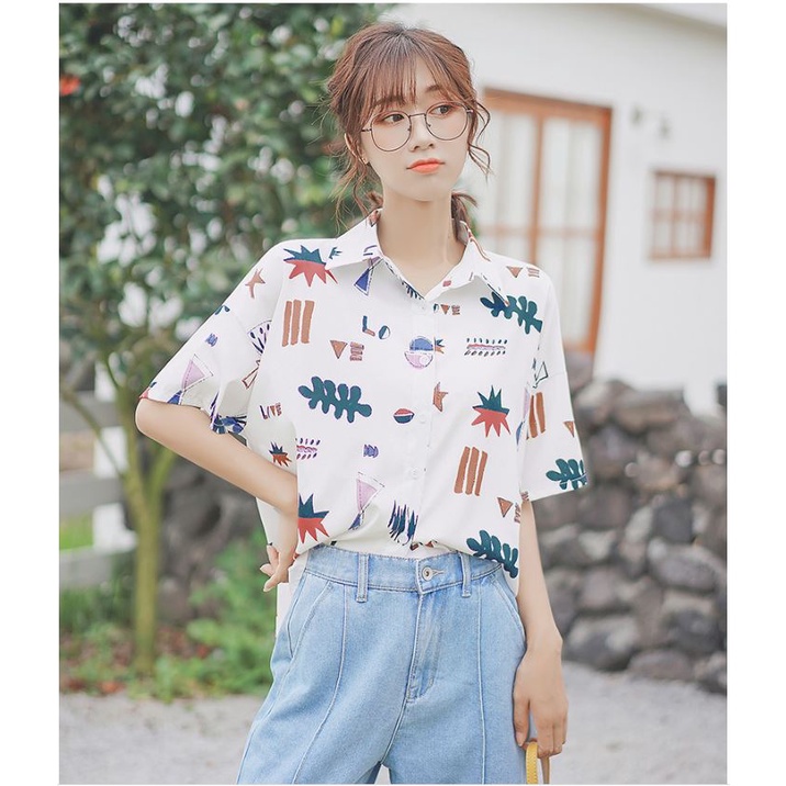 Áo Sơ Mi Nữ Form Rộng In Họa Tiết Dễ Thương 4YOUNG FASHION SMHT2