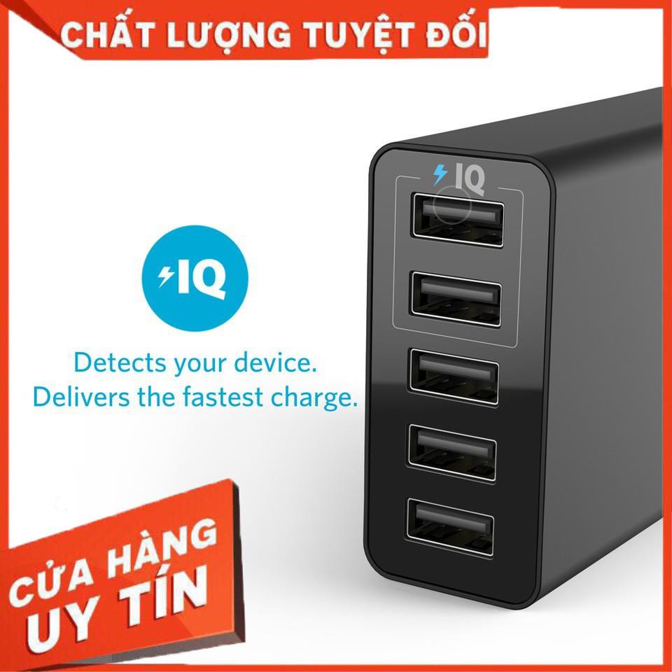 óc củ sạc nhanh 25W 5 cổng USB công nghệ PowerIQ hiệu Anker PowerPort 5 Lite (sạc nhanh Max 2.4A / Port) - Chính hãng