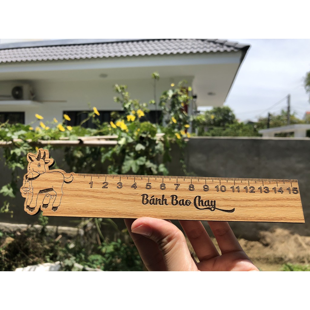 [THƯỚC GỖ HỌC SINH] - Thước gỗ khắc tên theo yêu cầu - Mẫu con dê dễ thương