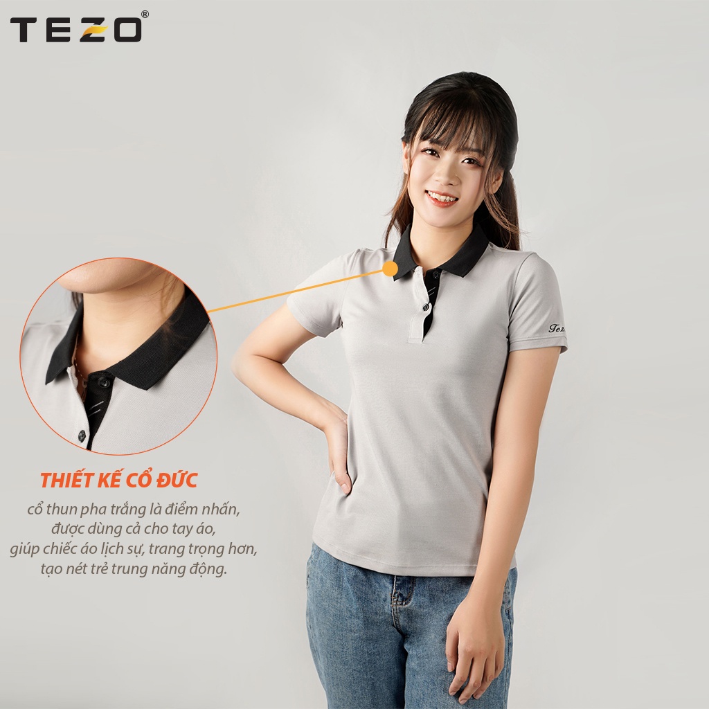 Áo thun nữ TEZO, polo ngắn tay công sở chất liệu cotton phom ôm tôn dáng 2106APCT15