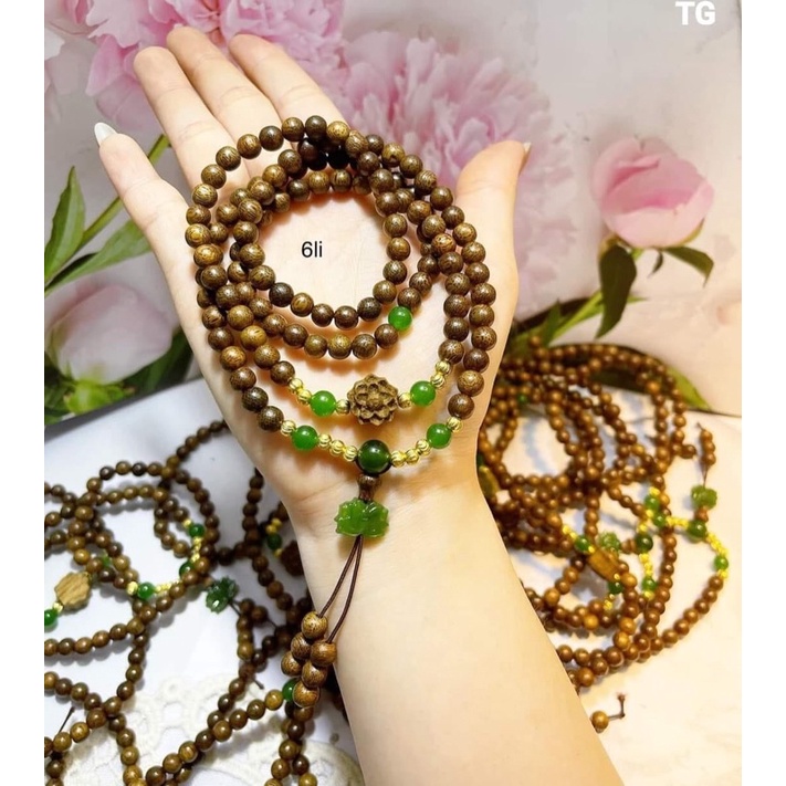 Vòng tay trầm hương mix sen chuỗi tràng 108 hạt cao cấp