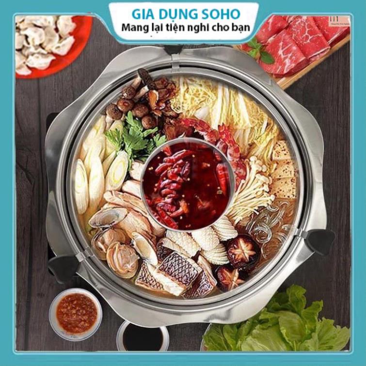 Nồi Lẩu Xoay Inox 2 Tầng SOHO, Nồi Lẩu Xoay Thiết Kế Thông Minh Dùng Được Cả Bếp Từ Tiện Lợi
