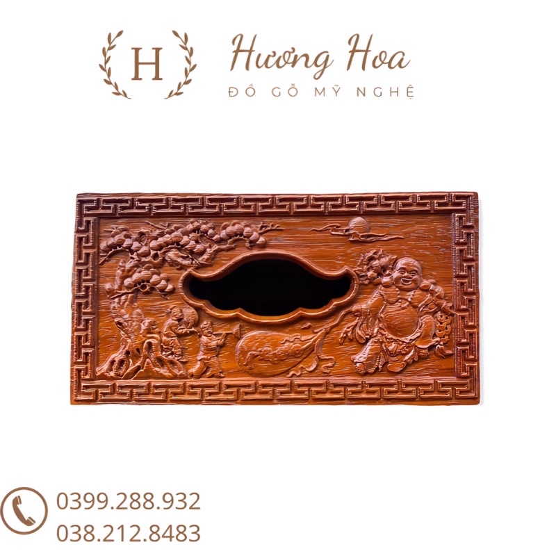 Hộp Đựng Giấy Ăn Gỗ Hương trạm khắc Di Lạc