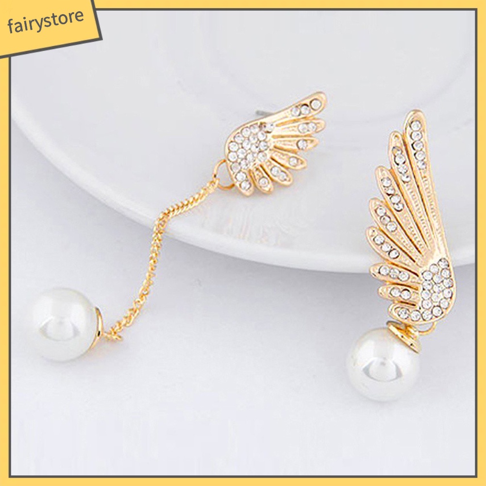 Bông Tai Hình Đôi Cánh Đính Đá Và Ngọc Trai Nhân Tạo Thời Trang