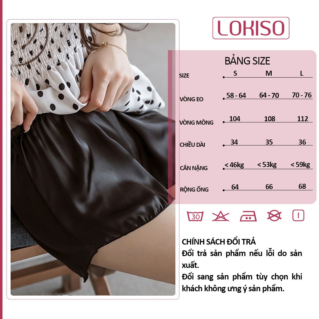 Quần đùi nữ mặc nhà lụa satin ống rộng lưng cao đẹp bigsize LOKISO QS15