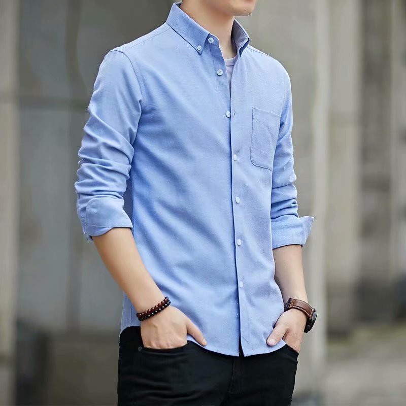 Áo Sơ Mi Vải Oxford Tay Dài Màu Trơn Thanh Lịch Có Size 5xl Cho Nam