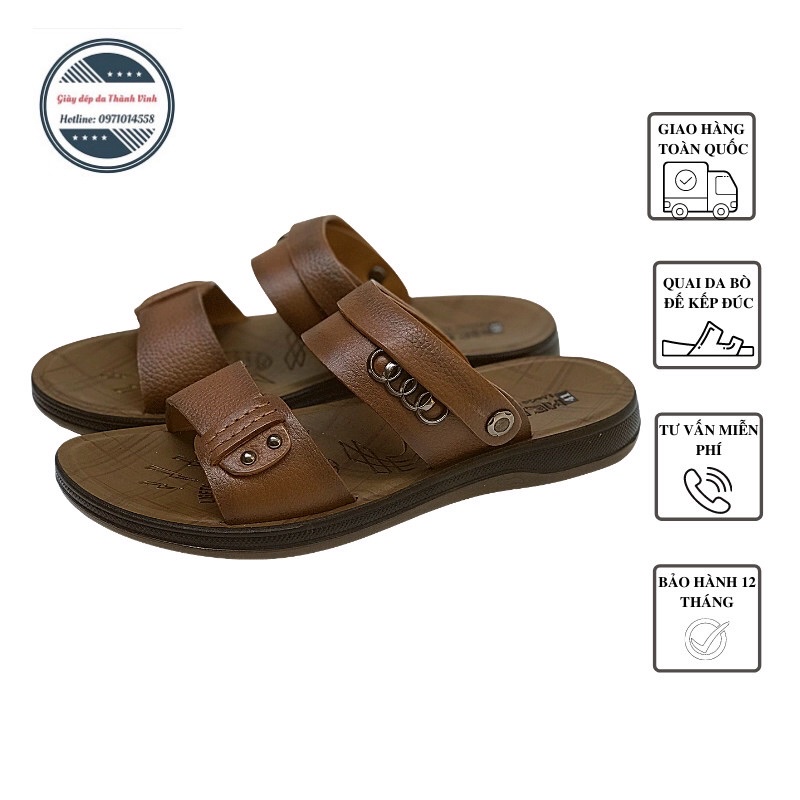 Dép da nam quai hậu hàng da thật cao cấp bảo hành 1 năm
