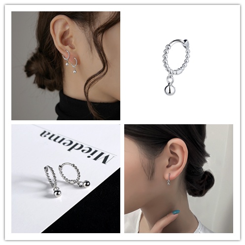 1 Khuyên Tai Tròn Đính Hạt Phong Cách Hàn Quốc Cổ Điển