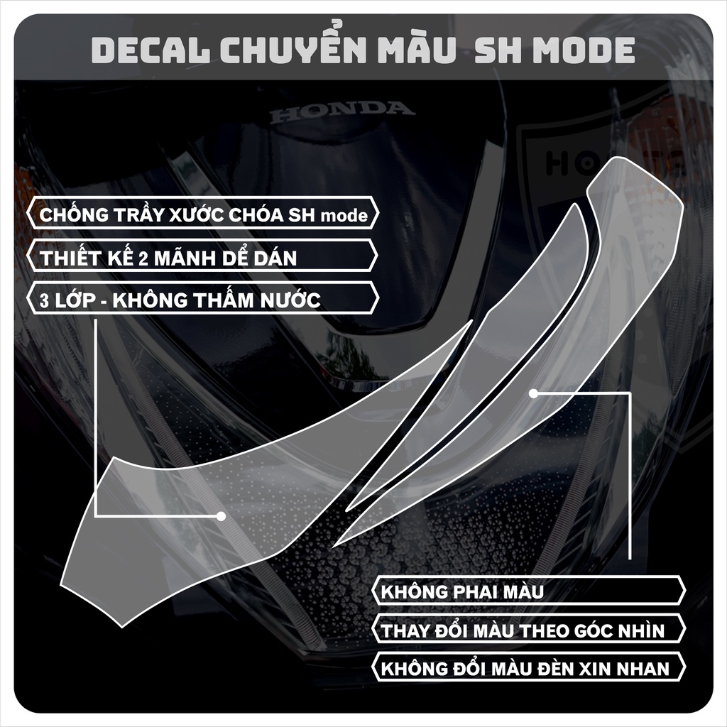 Miếng dán DECAL SH mode chuyển màu chóa đèn DEMI & XI NHAN honda SH mode