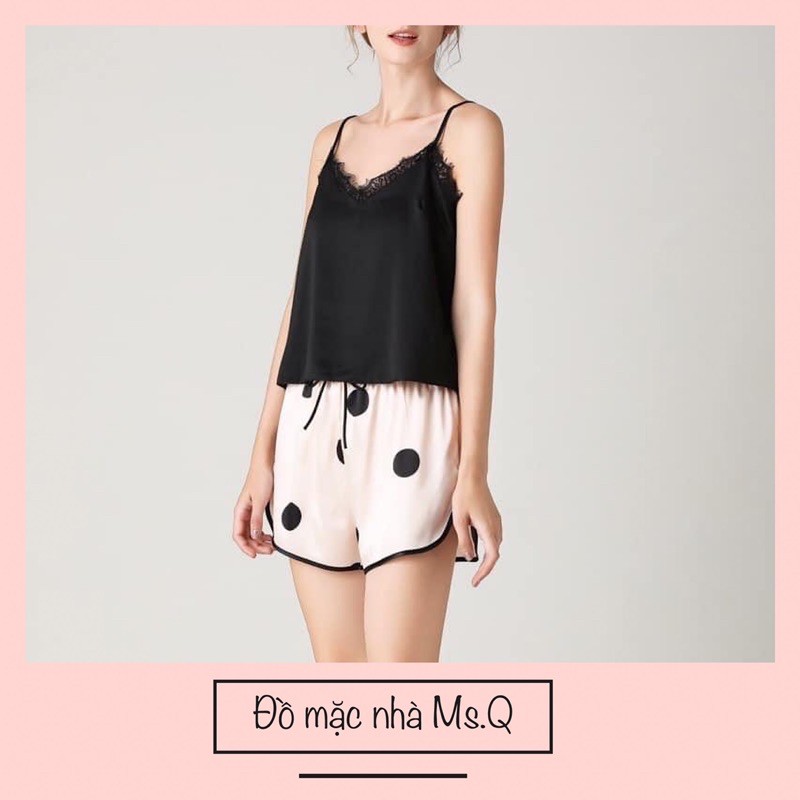 SET ÁO 2 DÂY PHỐI REN QUẦN SHORT CHẤM BI LỤA
