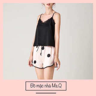 SET ÁO 2 DÂY PHỐI REN QUẦN SHORT CHẤM BI LỤA