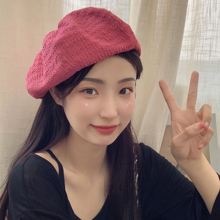 Mũ Nồi Nữ Trơn Phong Cách Retro Dập Gân Có Dây Rút, Nón Beret Họa Sĩ Thời Trang Hàn Quốc