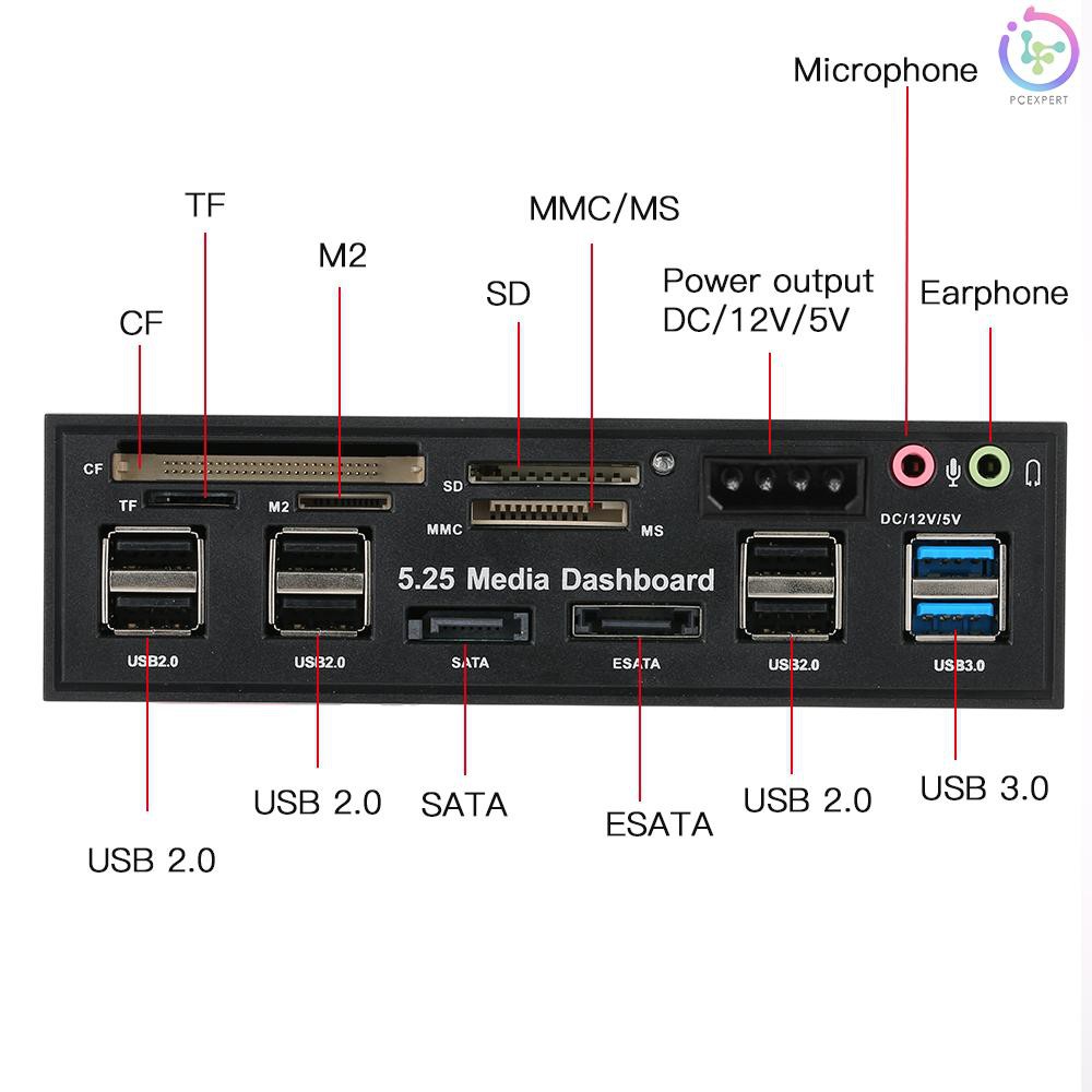 PCER♦Multi-Function USB 3.0 Hub eSATA SATA Port Internal Card Reader PC Dashboard Media Front Panel