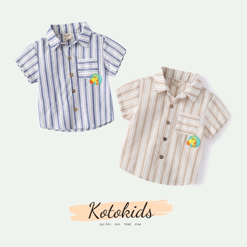 Áo sơmi bé trai WELLKIDS, áo cộc tay có cổ cho bé hoạ tiết kẻ tx2435