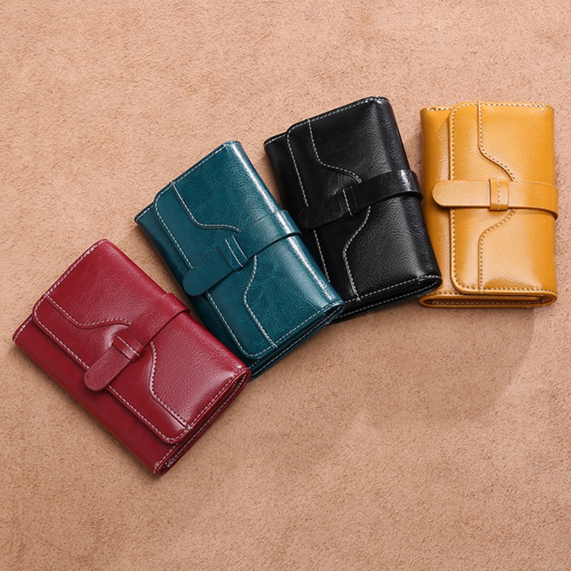 Ví Da Ngắn Dạng Gập Thời Trang Retro Cho Nữ