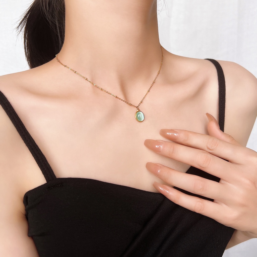 Dây Chuyền Mặt Đá Opal Màu Xanh Dương Nhạt Phong Cách Hàn Quốc Sang Trọng Thời Trang Cao Cấp
