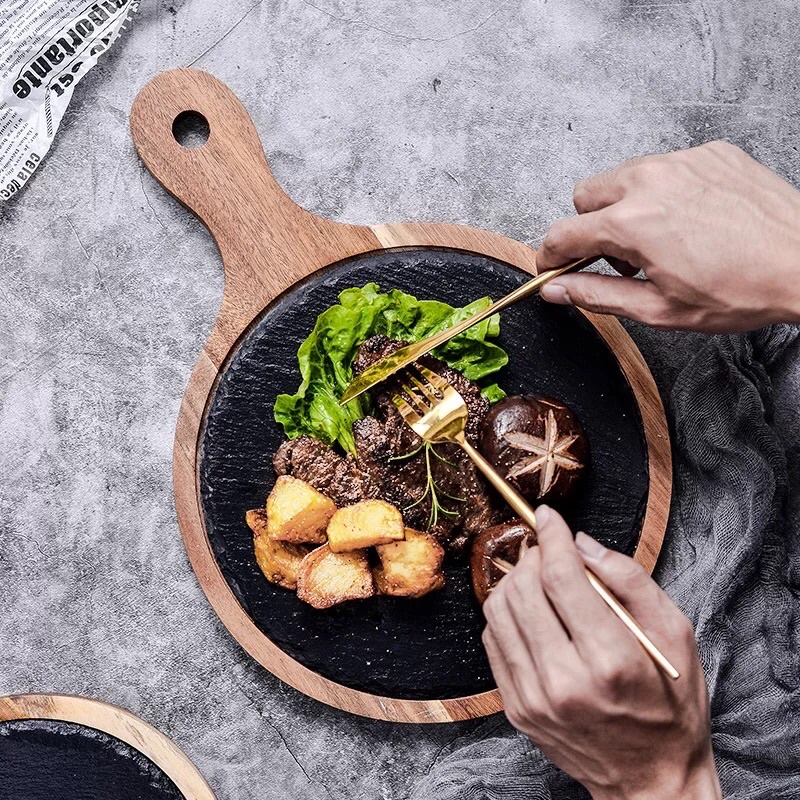 Set gỗ đá tự nhiên chuyên dụng cho đồ âu - cake - pizza- steak