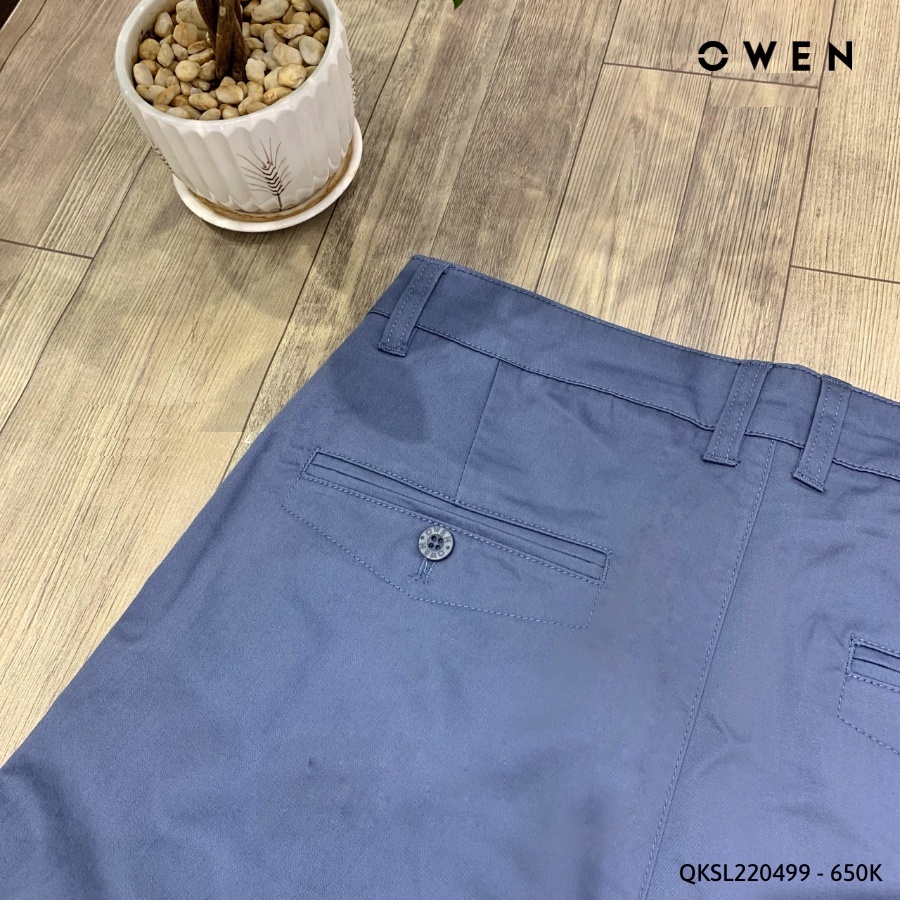 Quần dài kaki nam Owen QKSL220499 khaki công sở cao cấp màu xanh da trời đậm dáng slim fit ôm nhẹ vải thô cotton mềm mát