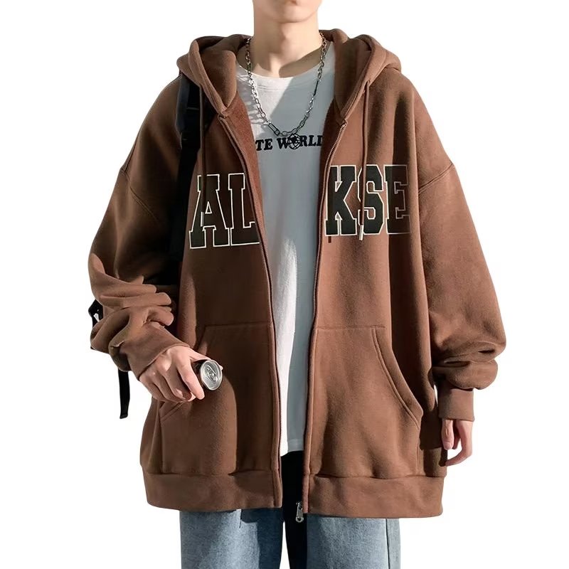 Áo khoác zip in hình monogram phong cách hàn quốc áo hoodie nam nữ form rộng unisex áo khoác dây kéo retro fashion áo hoodie nữ