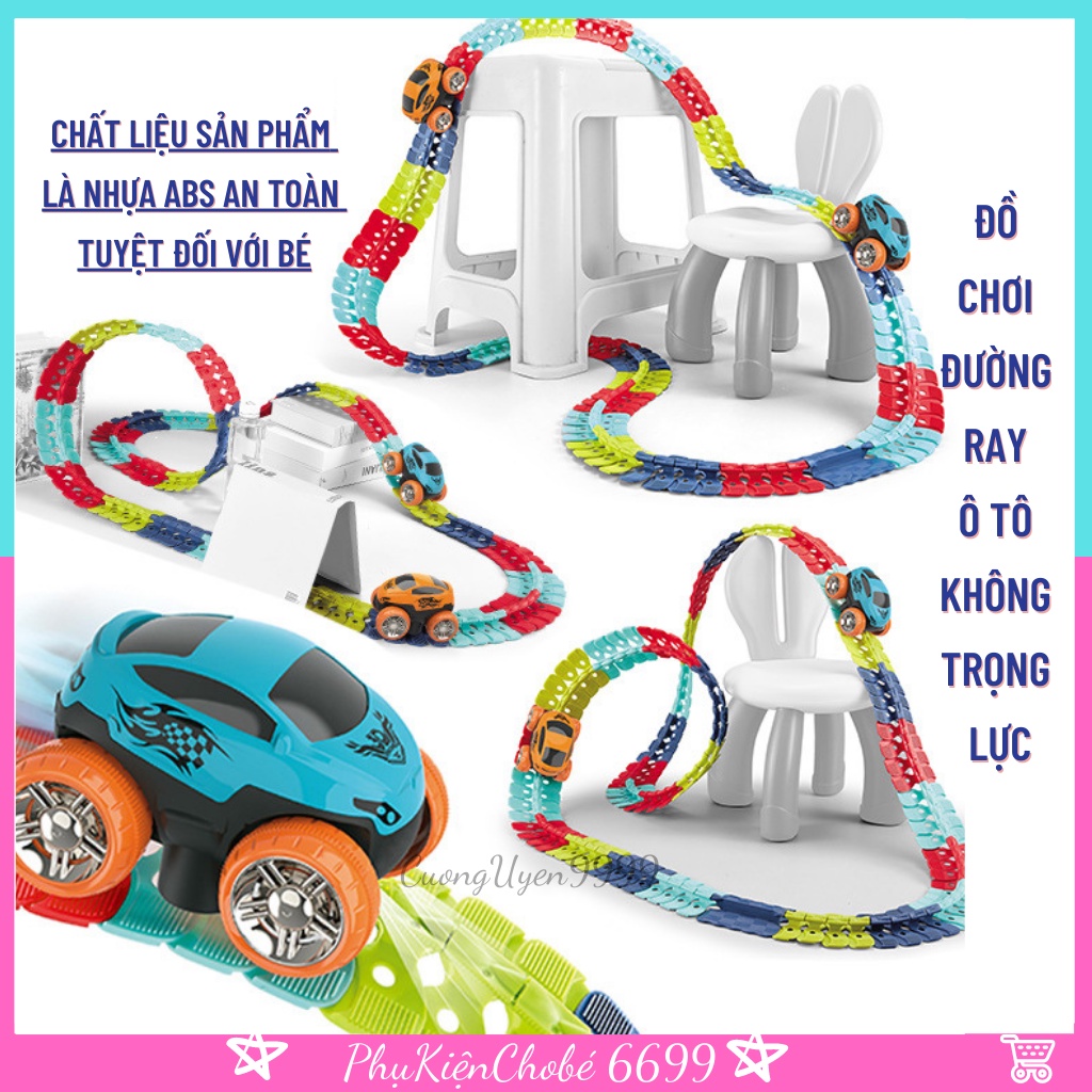 Đồ chơi đường ray tàu lượn siêu tốc không trọng lực vượt mọi địa hình,ô tô chạy tự động có đèn phát sáng gồm 184 PCS