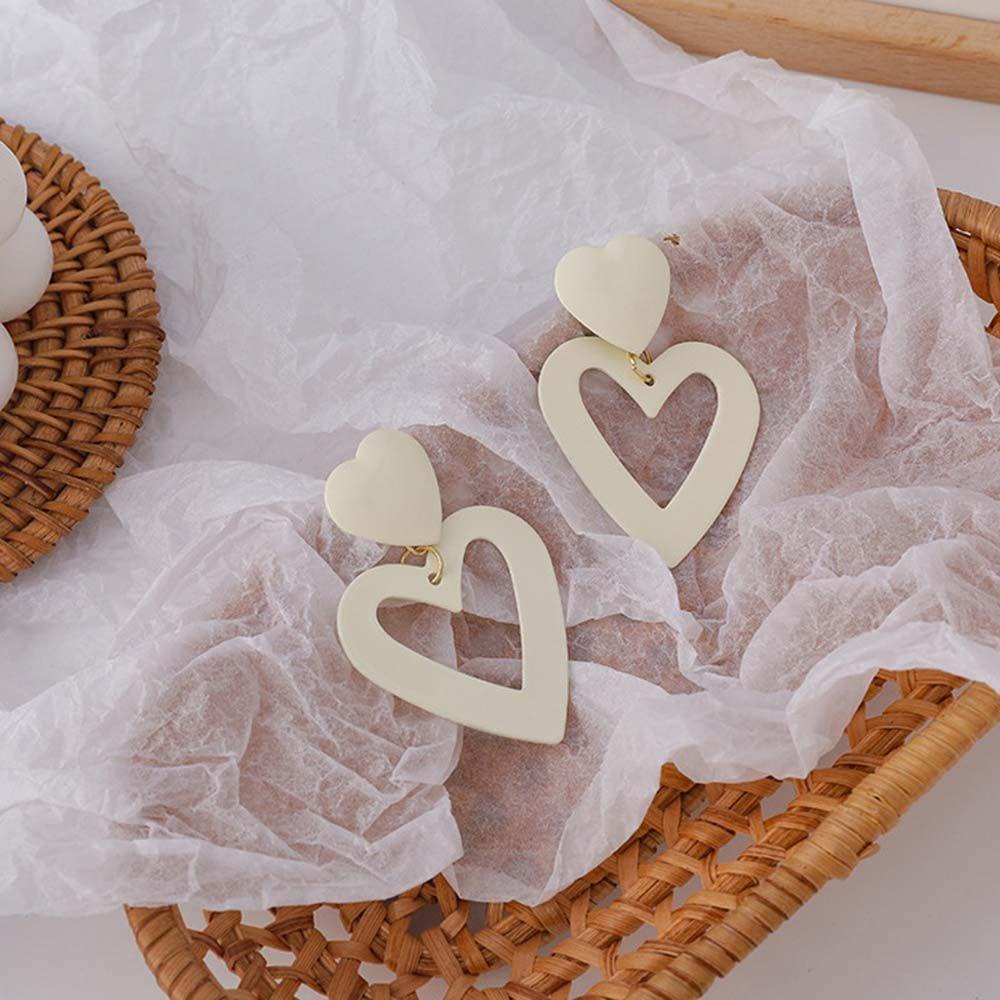 Bông Tai Dáng Dài Hình Trái Tim Phong Cách Retro Thanh Lịch Cho Nữ