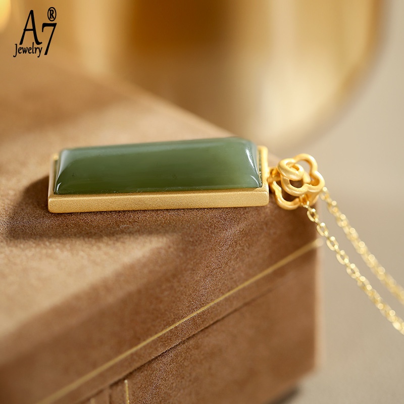 Vòng cổ Mạ Bạc 925 Đính Đá Ngọc Bích Màu Xám A7 S925