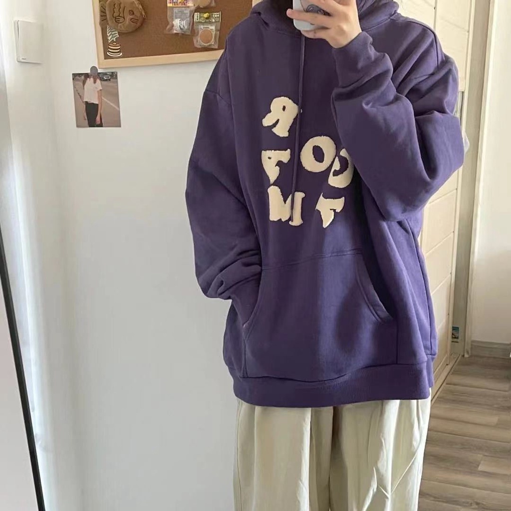 Áo hoodie lót nhung dày dặn thời trang xuân thu cho nữ 2021