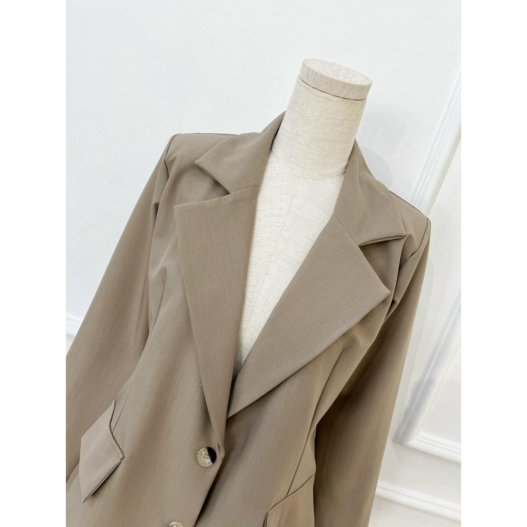[HÀNG THIẾT KẾ CAO CẤP] Set Áo Vest Blazer Tay Dài Quần Ngắn Công Sở / Đi Tiệc Màu Nâu Sang Trọng