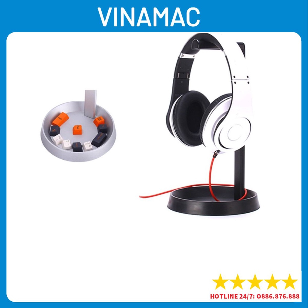 Giá kê treo tai nghe chụp đầu headphone thân nhôm, đế nhựa có sẵn khay để đồ tiện dùng.