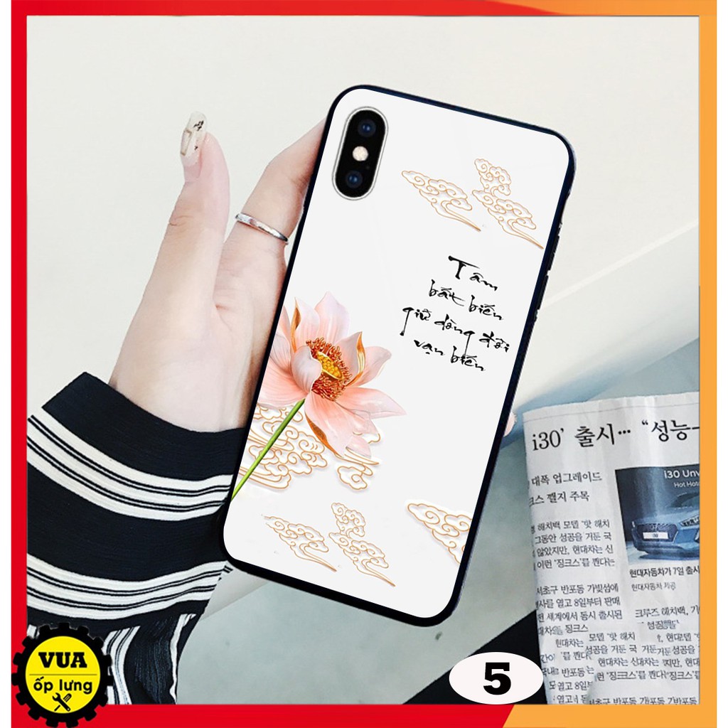 Ốp lưng kính điện thoại Iphone X/Xs - Iphone Xr - Iphone Xsmax hoa sen vàng sắc nét